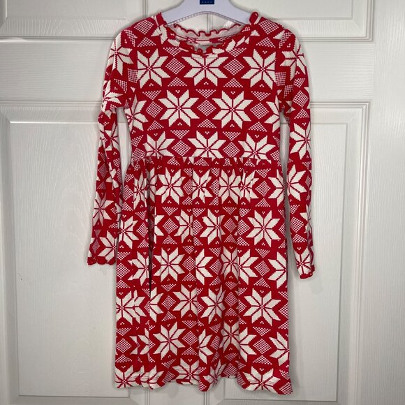 Hanna Andersson Holiday Print Rib Dress Girls Size 120cm (6-7) Scandi Snowflake - Picture 3 of 11